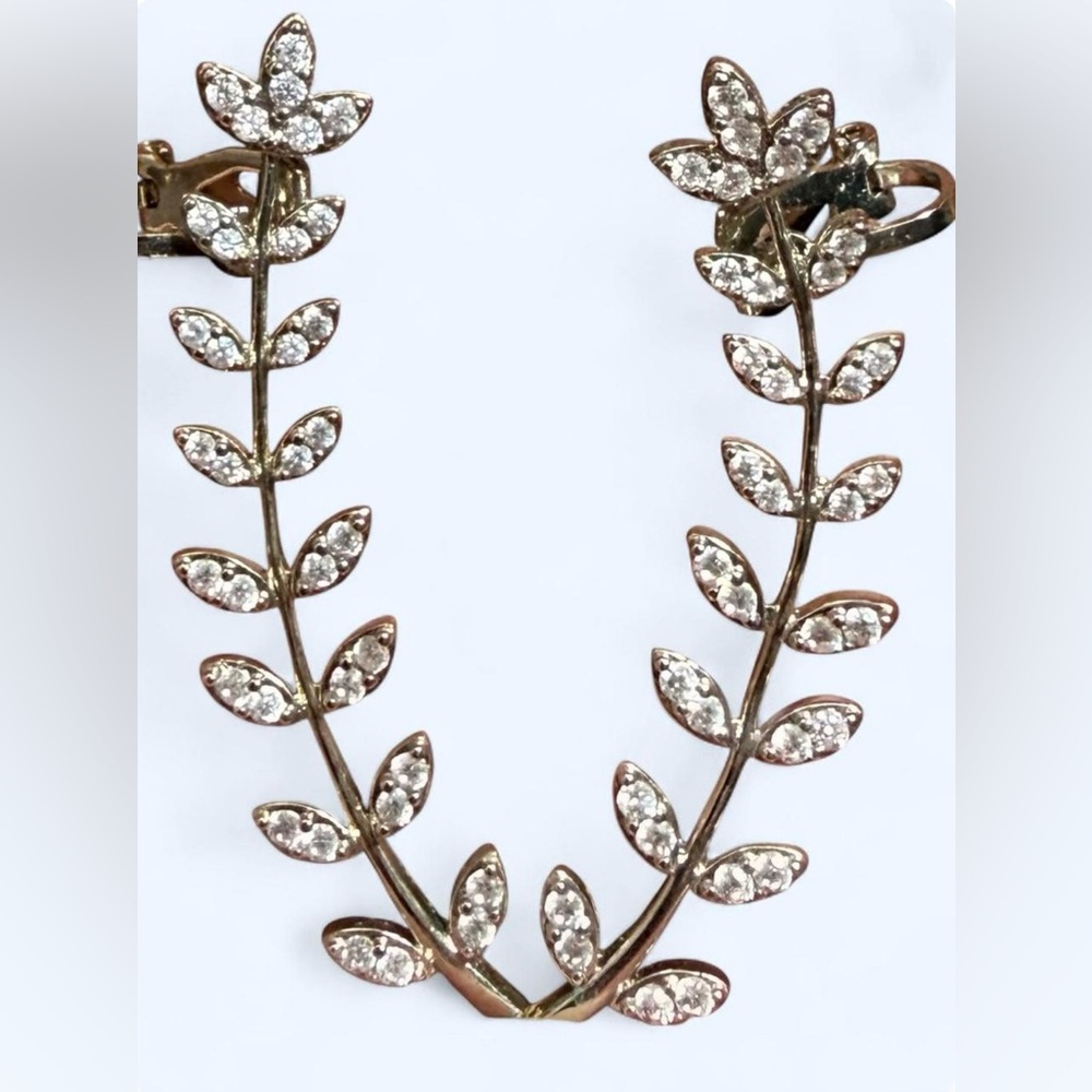 Crystal Leaf Vine Drop Earrings with Cuffs